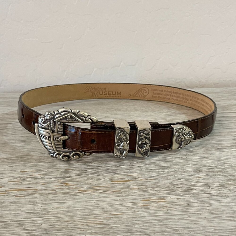 Vintage Brighton Belt Noah's Ark Museum Brown Leather Silver 36308 1995 Small - Picture 2 of 13